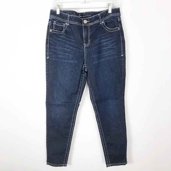 Lane Bryant Jeans Straight Skinny Genius Fit Distressed Slim Cut Size 16 Short - Picture 1 of 9